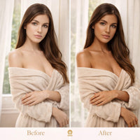 Before and after results using Venice Gold Premium Self Tanner showing natural-looking golden glow transformation