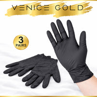 Black gloves with 'Venice Gold' branding and a label indicating 3 pairs on a white background.