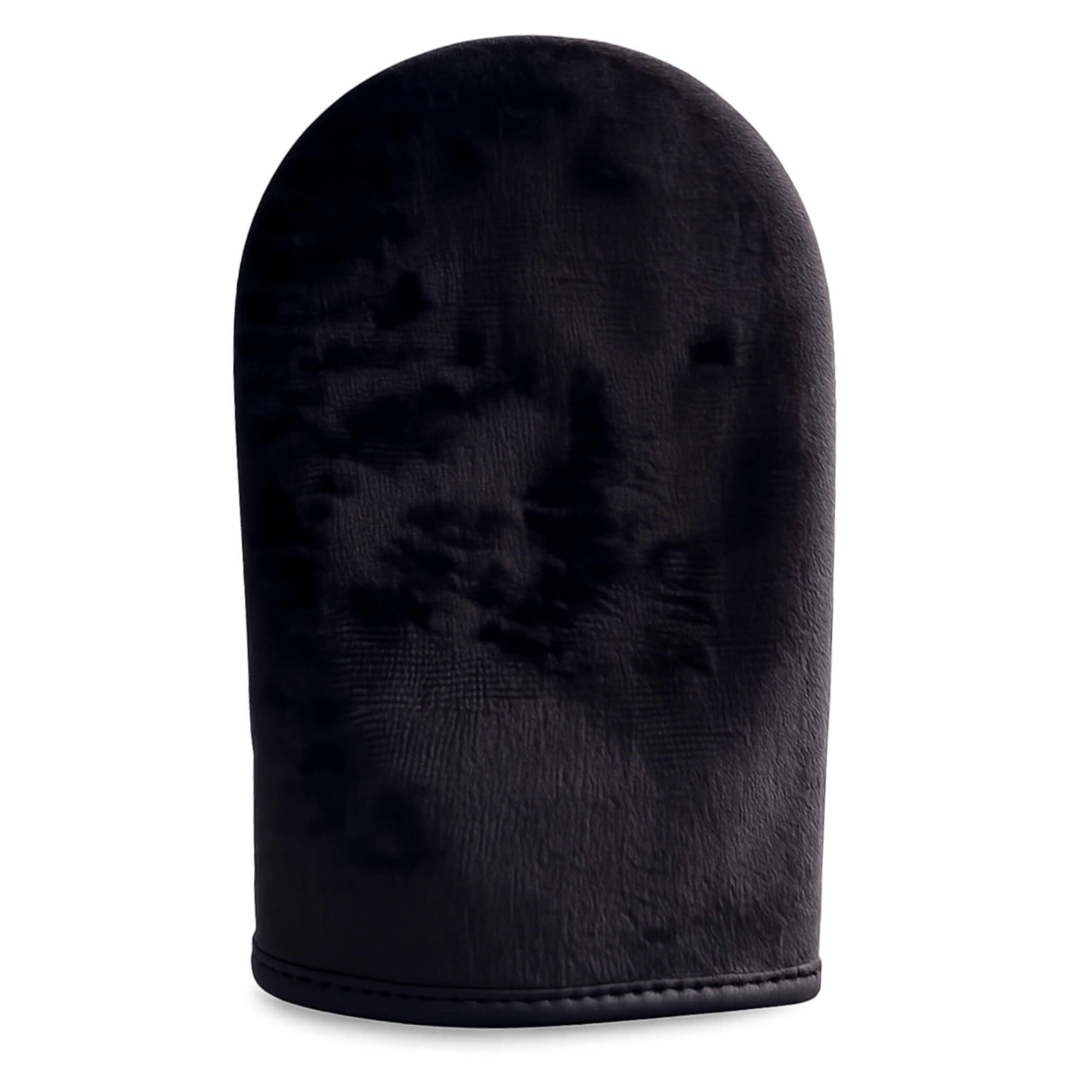 A black, ultra soft self tanning mitt with a rounded top and flat base. This Venice Gold Self-Tanning glove is recommended for applying self-tanners.