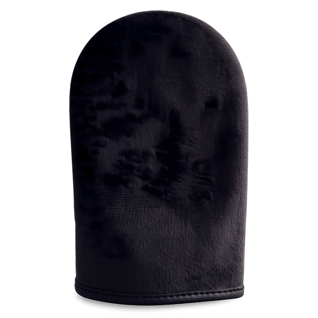 A black, ultra soft self tanning mitt with a rounded top and flat base. This Venice Gold Self-Tanning glove is recommended for applying self-tanners.