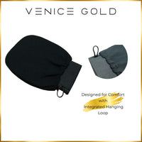 Venice Gold exfoliating mitt designed for comfort with an integrated hanging loop.