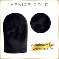 Venice Gold black velvet self tanning applicator mitt featuring a luxuriously soft velvet texture for smooth, streak-free application.