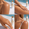 Close-up views of smooth, sun-kissed skin after applying Venice Gold premium self tanner, showcasing an even, natural-looking glow.